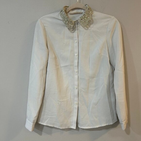 Ochirly White Button Down Collared Blouse Women's Size Medium - Picture 1 of 4